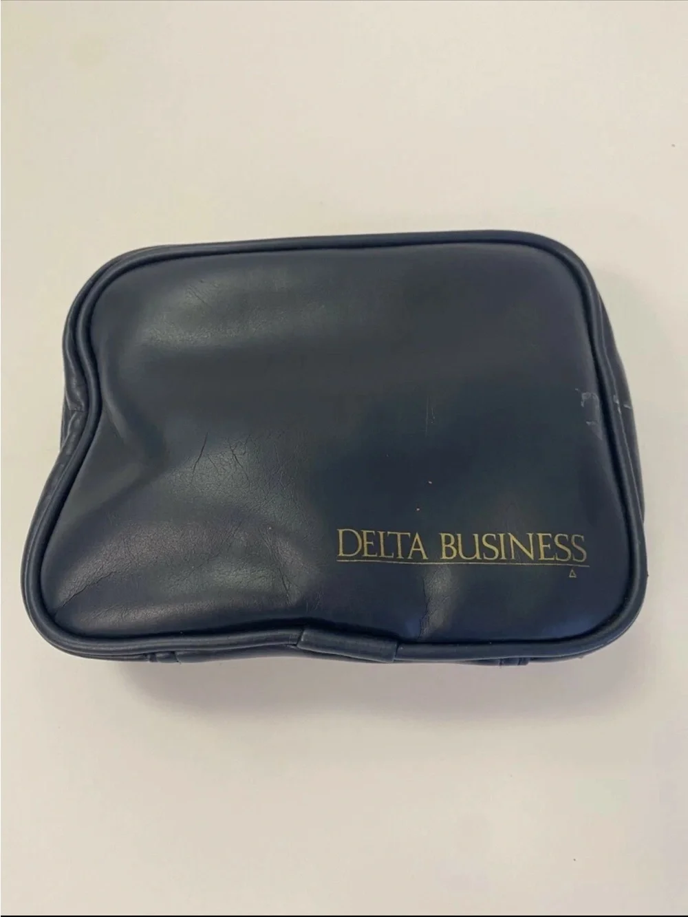 Delta Airlines Black Cosmetic Travel Pouch with Gold 'DELTA BUSINESS' Logo
